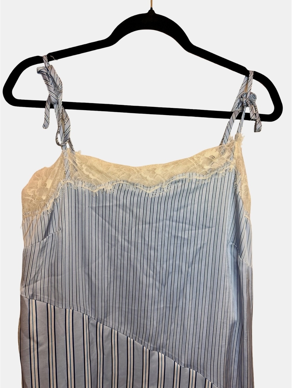Future Collective Blue Striped Coastal Slip Dress with Lace Trim, Size L